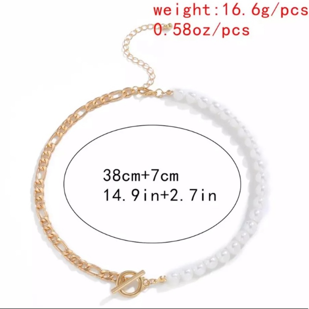 Yellow Gold Plated Faux Pearl Toggle Necklace - Picture 3 of 6